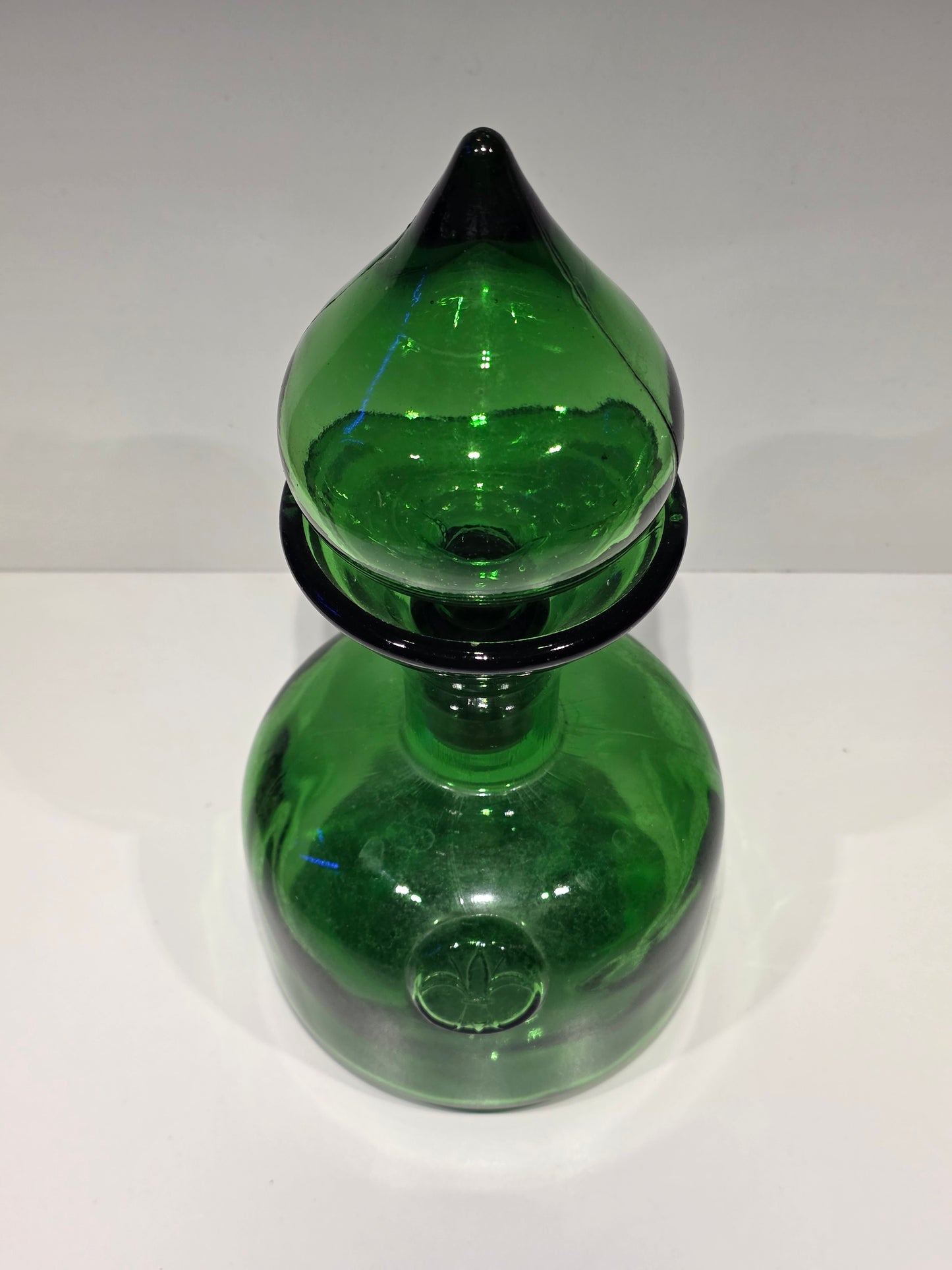 Carafe en verre (style empoli) avec son bouchon en verre soufflé