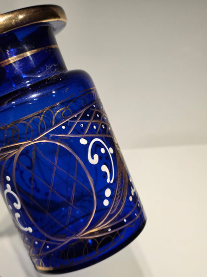 Flacon cristal de Bohème bleu cobalt et or