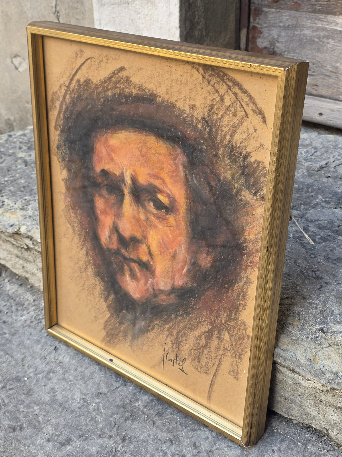 Oeuvre fusain et pastel sur papier années 60 signé J.Castel