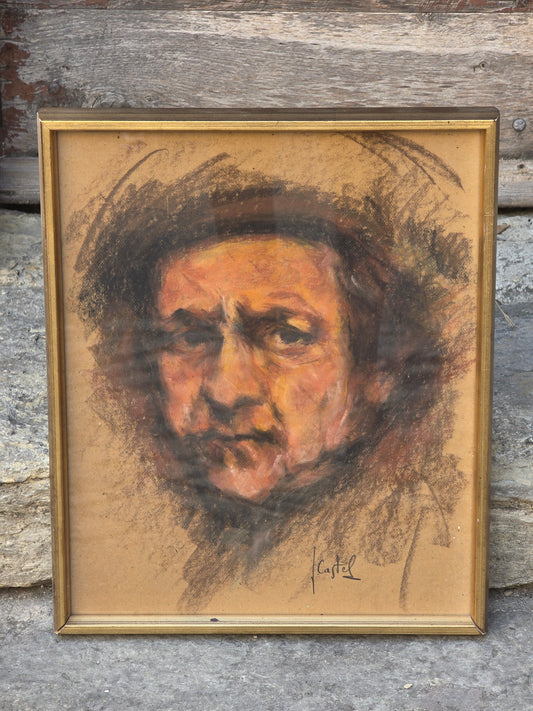 Oeuvre fusain et pastel sur papier années 60 signé J.Castel