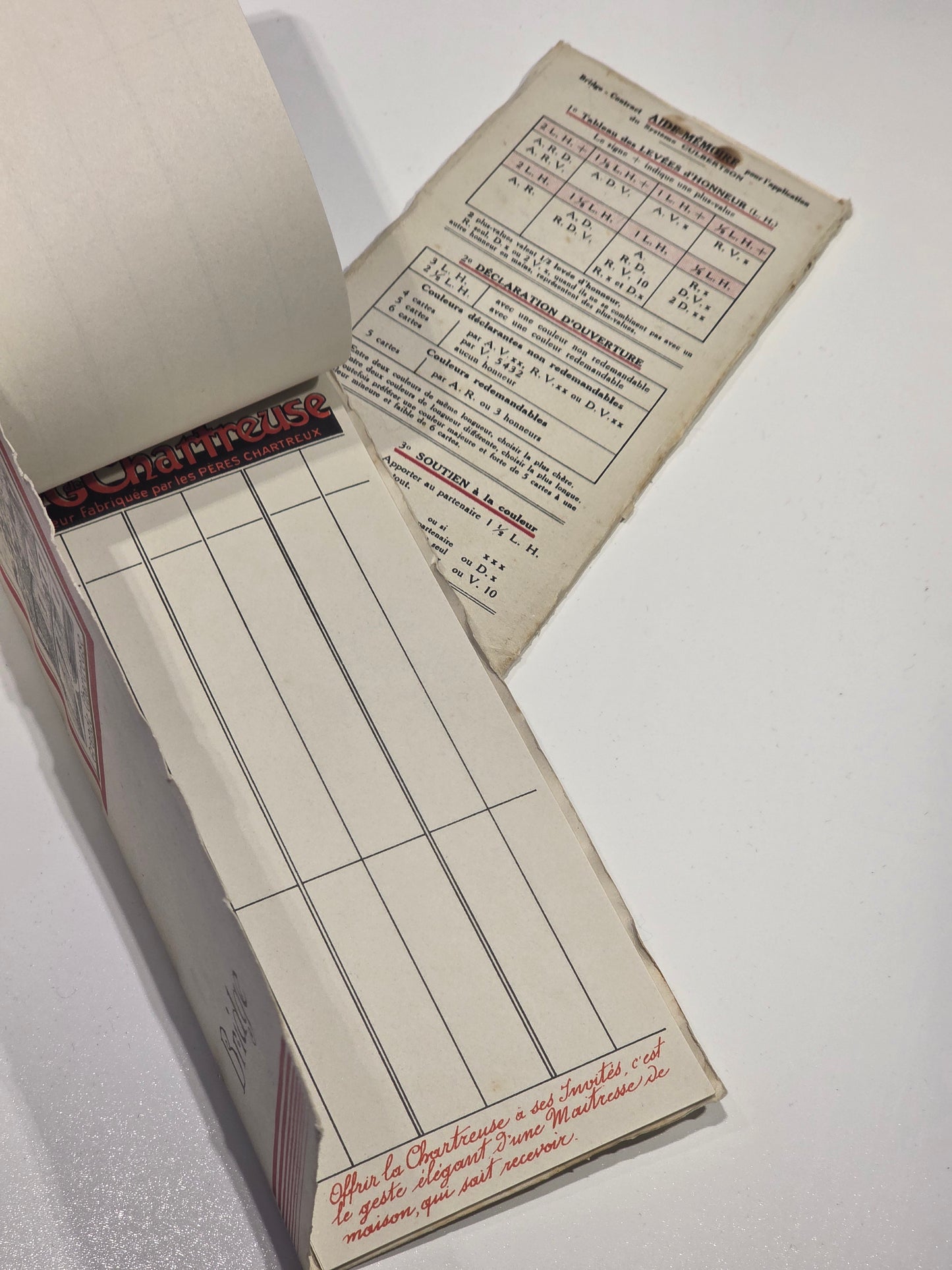 Lot de 2 carnets de Bridge "Grande Chartreuse"