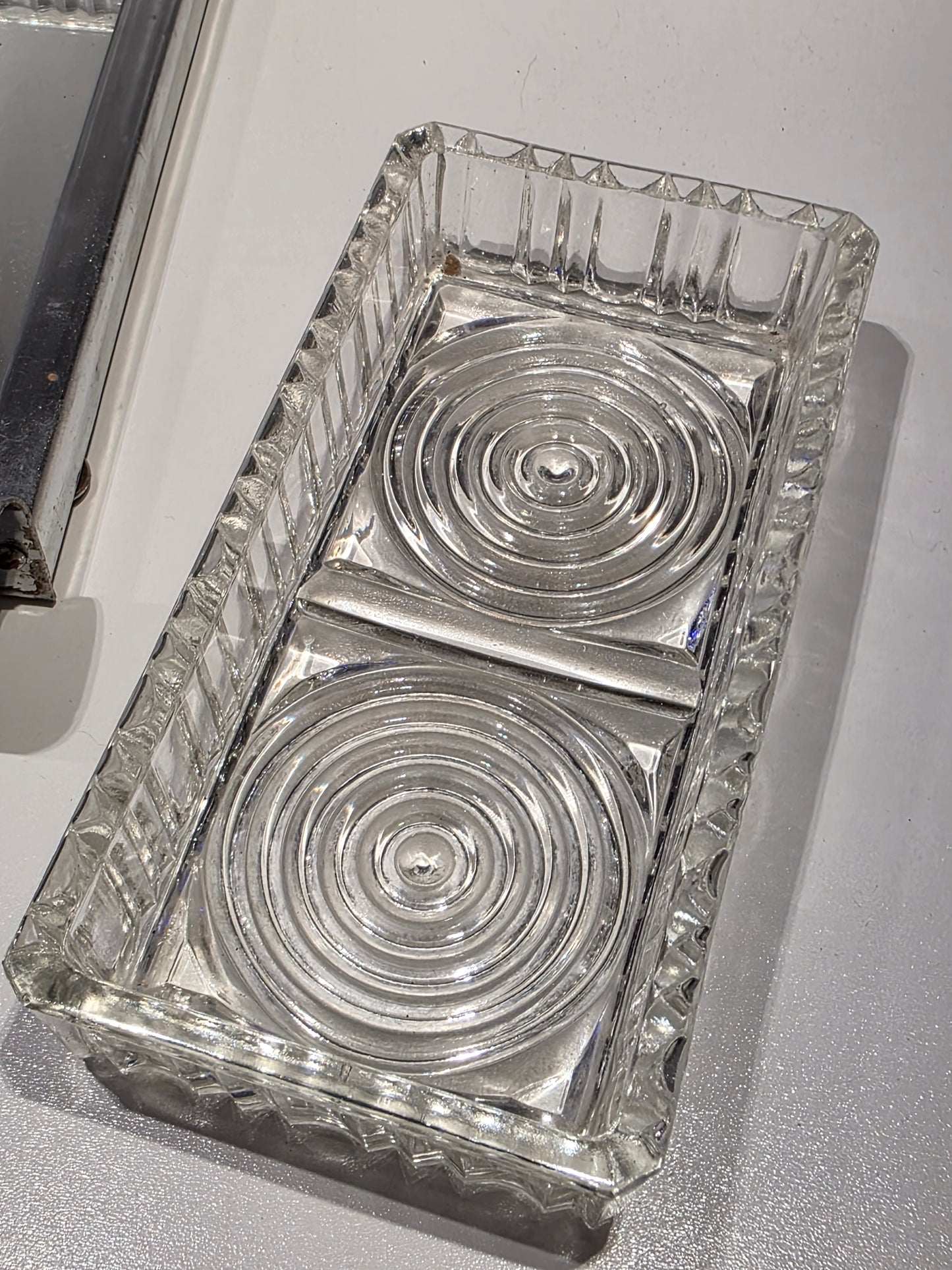 Plateau de service miroir art déco avec 6 ramequins cristal