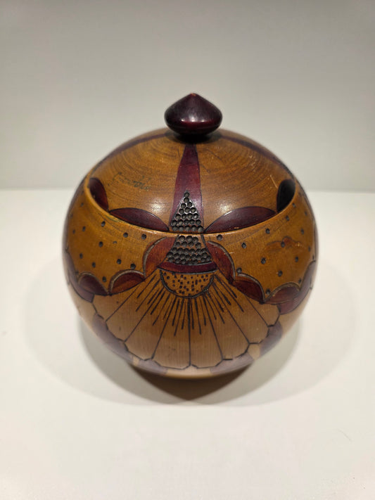 Boite en bois Art Déco forme boule signée "Grenoble"