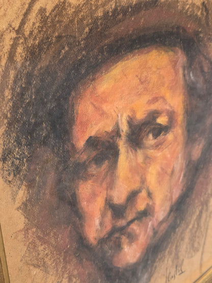 Oeuvre fusain et pastel sur papier années 60 signé J.Castel