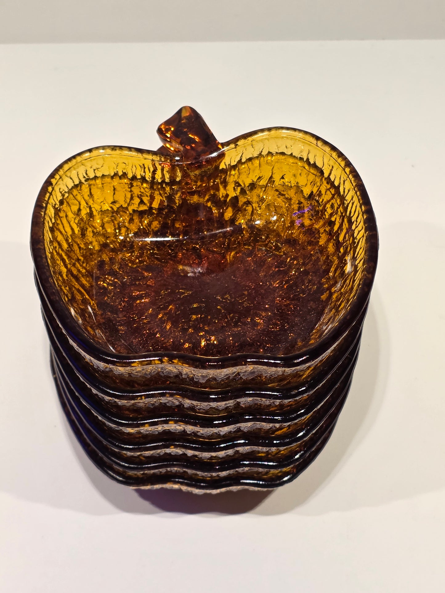 Lot de 6 ramequins verre ambré forme "pomme" seventies