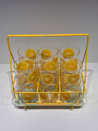 Lot de 6 verres à orangeade et son panier Soleil Citron