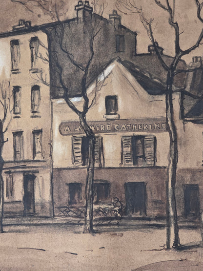 Aquarelle et encre Gustave Brachet "place du tertre" 1928