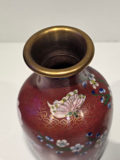 Paire de petits vases "cloisonné" Asie. Émaux et laiton