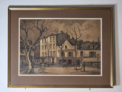 Aquarelle et encre Gustave Brachet "place du tertre" 1928
