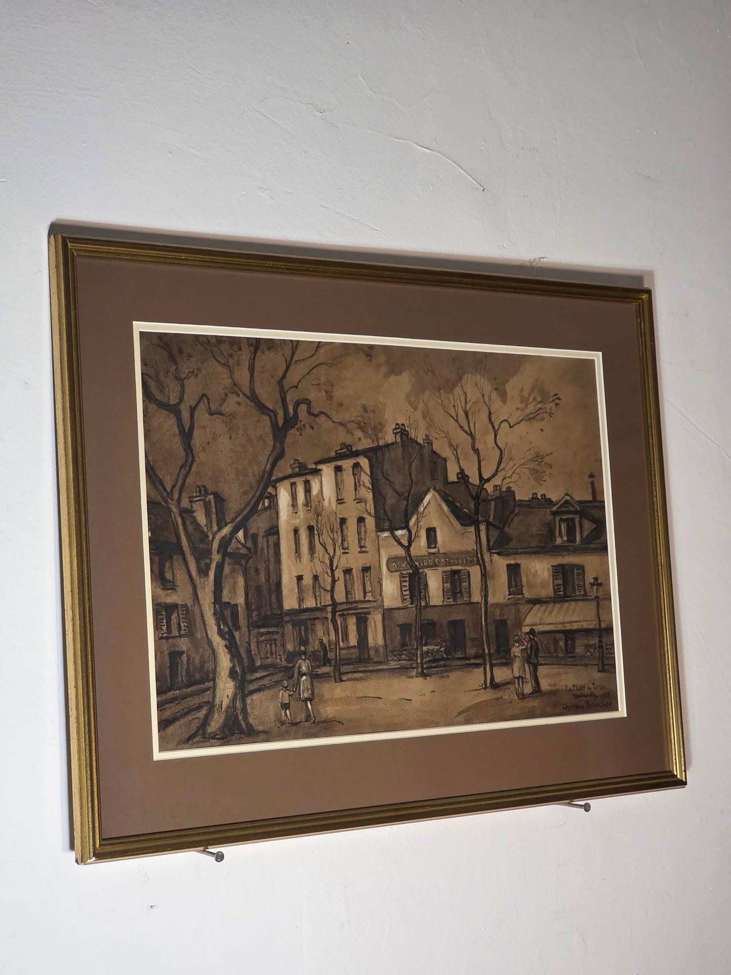 Aquarelle et encre Gustave Brachet "place du tertre" 1928