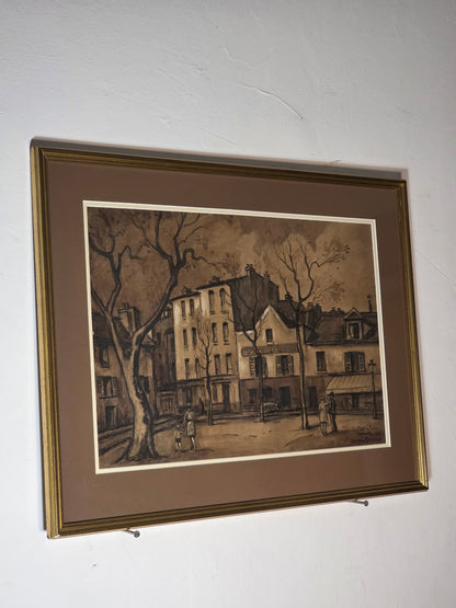 Aquarelle et encre Gustave Brachet "place du tertre" 1928