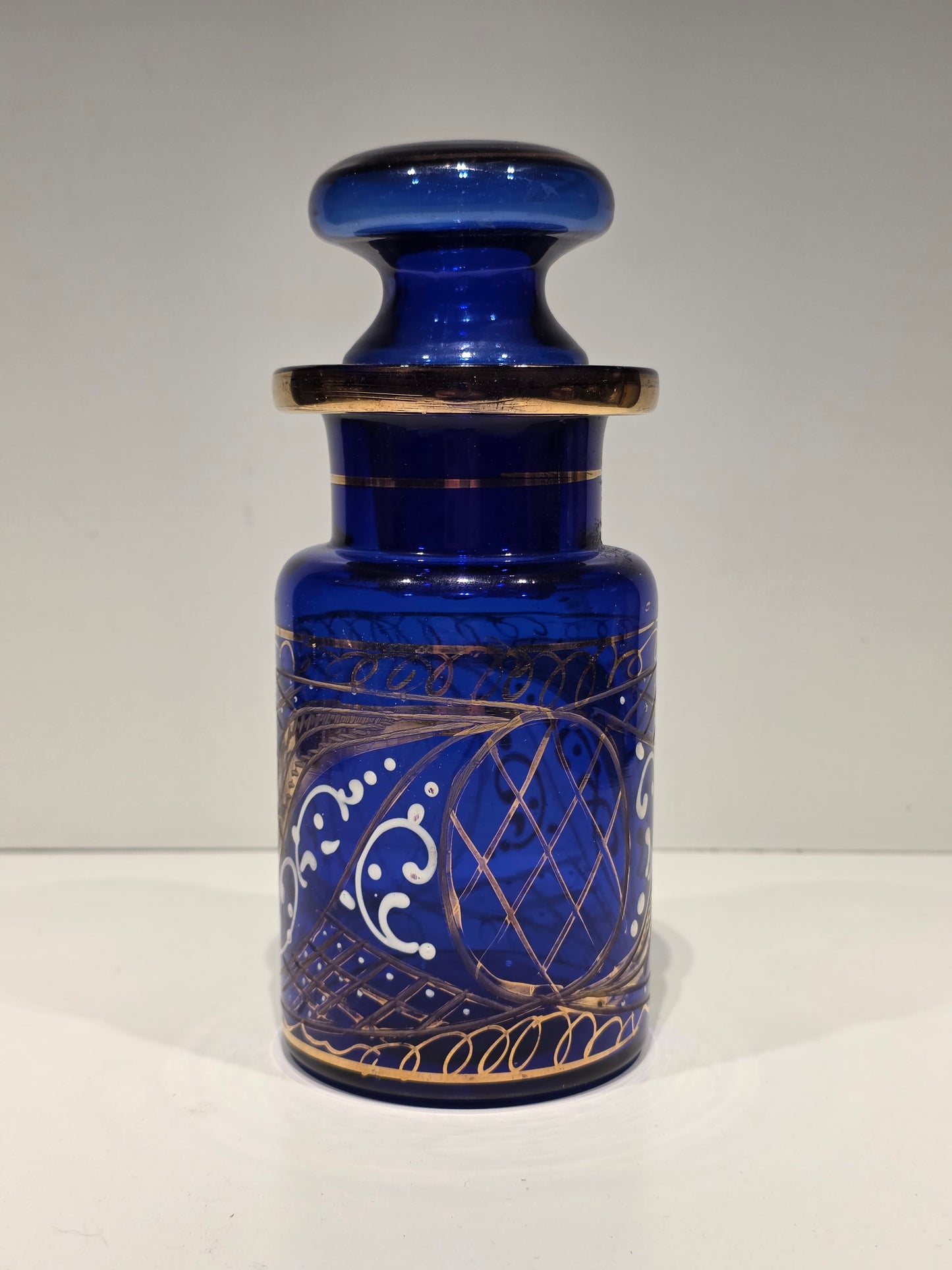 Flacon cristal de Bohème bleu cobalt et or