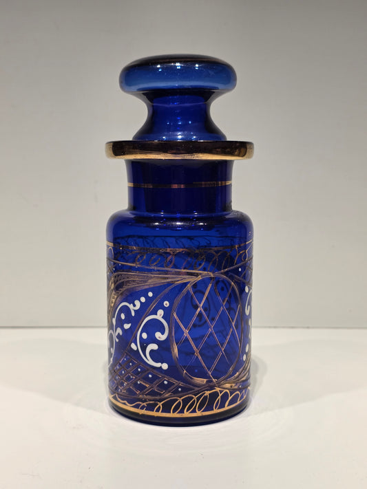 Flacon cristal de Bohème bleu cobalt et or