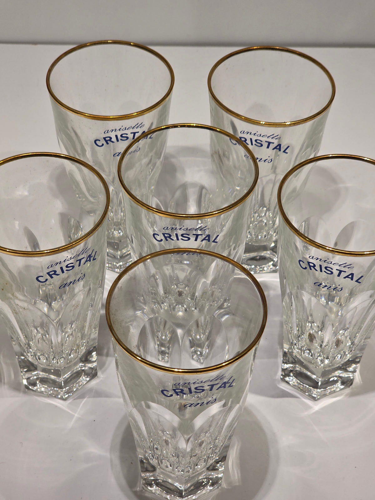 Lot de 6 verres "Cristal" Anis années 70 (état neuf)