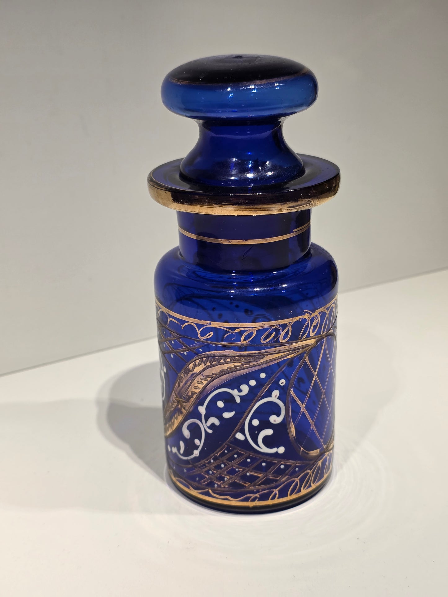 Flacon cristal de Bohème bleu cobalt et or
