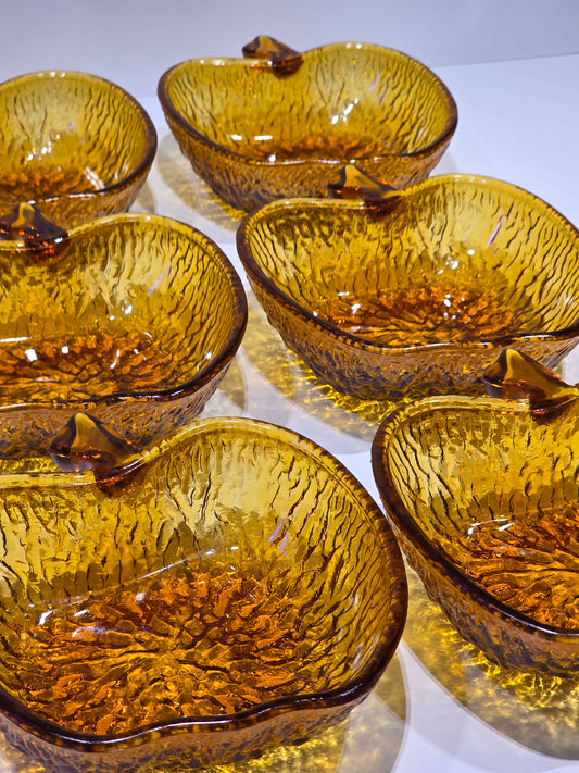 Lot de 6 ramequins verre ambré forme "pomme" seventies