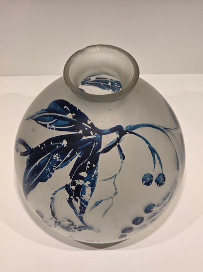 Vase boule verre glacé signé Début 20ème