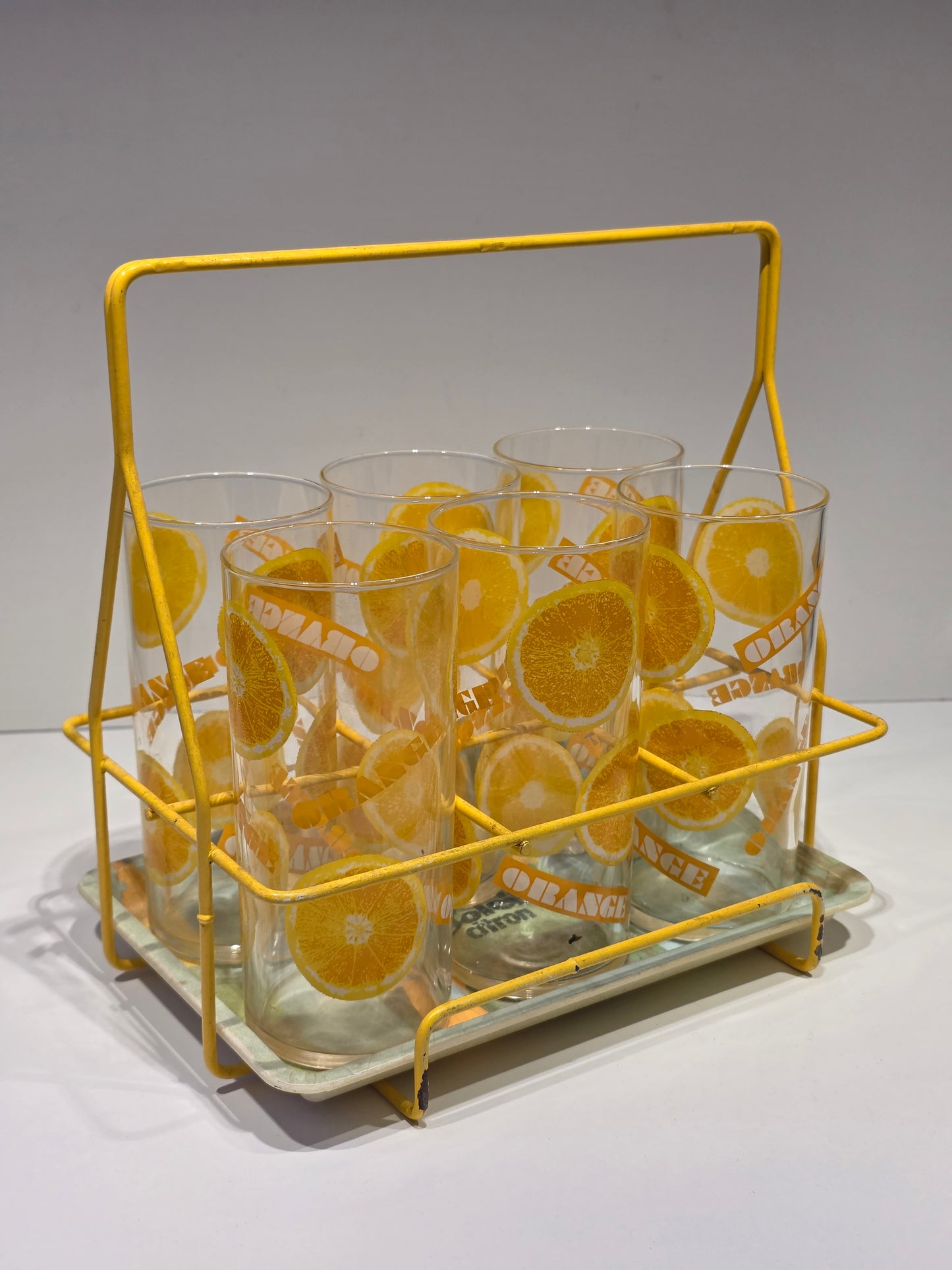 Lot de 6 verres à orangeade et son panier Soleil Citron