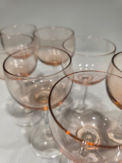 Lot 8 verres ballon en Rosaline années 60/70