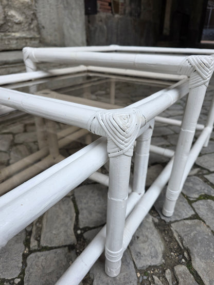 Tables gigogne bambou et verre fumé années 70