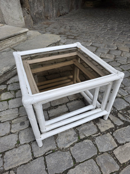 Tables gigogne bambou et verre fumé années 70