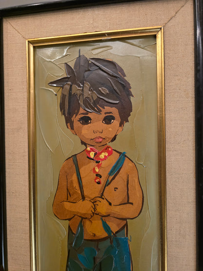 Paire d'enfants peinture au couteau Léon Gasser dit MAS années 60