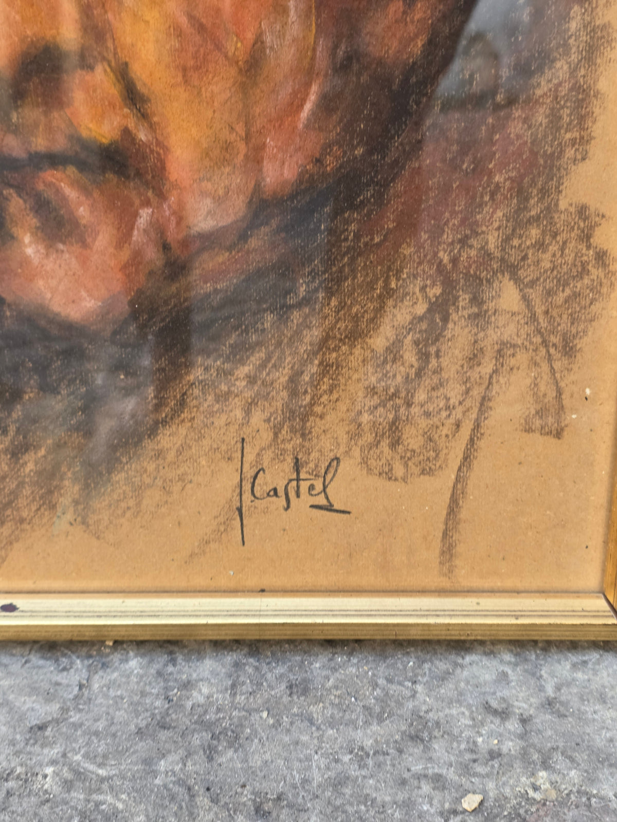 Oeuvre fusain et pastel sur papier années 60 signé J.Castel