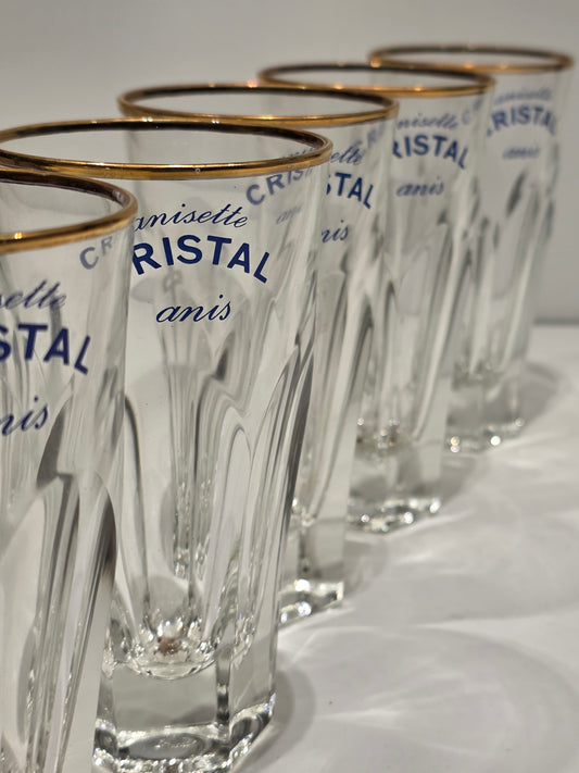 Lot de 6 verres "Cristal" Anis années 70 (état neuf)