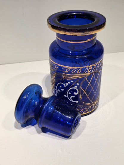 Flacon cristal de Bohème bleu cobalt et or