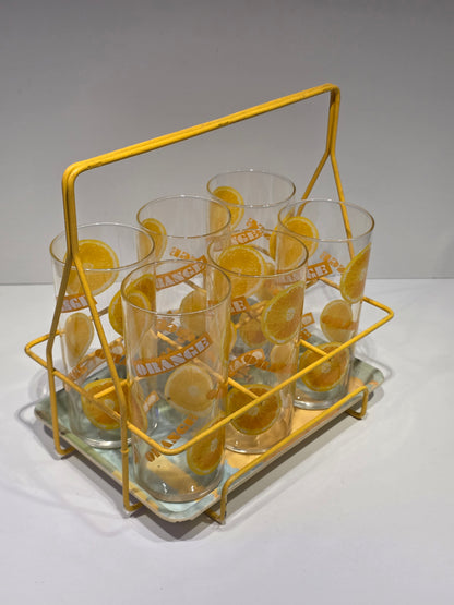 Lot de 6 verres à orangeade et son panier Soleil Citron