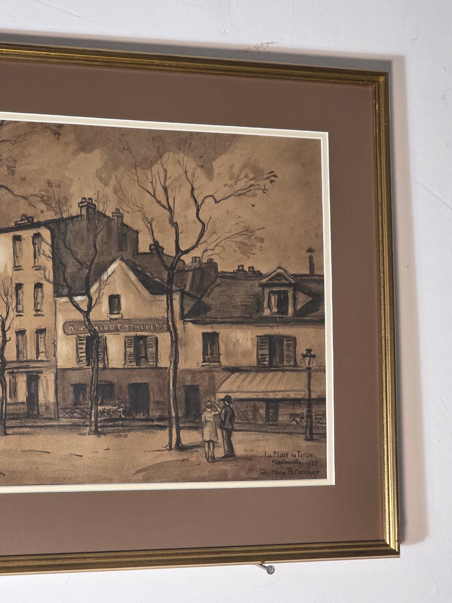 Aquarelle et encre Gustave Brachet "place du tertre" 1928
