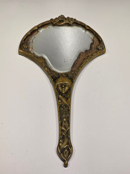 Miroir à main biseauté Bronze Art nouveau