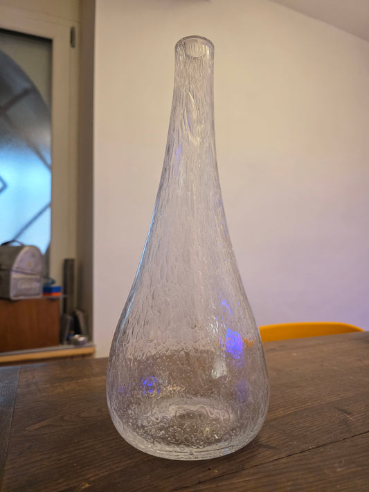 Grand vase verre bullé transparent années 80 style Biot
