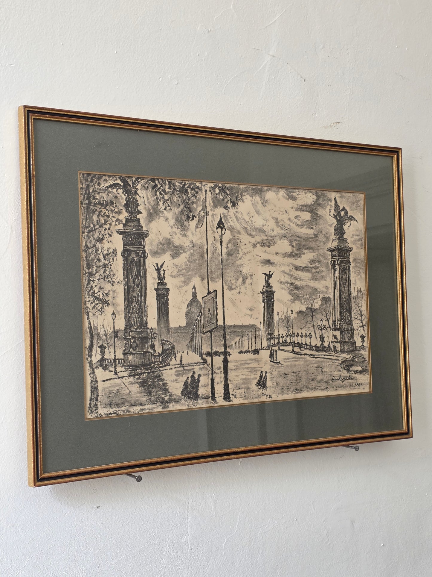 Dessin yonosuke Hoshizaki 1951 Pont Alexandre III (Paris)