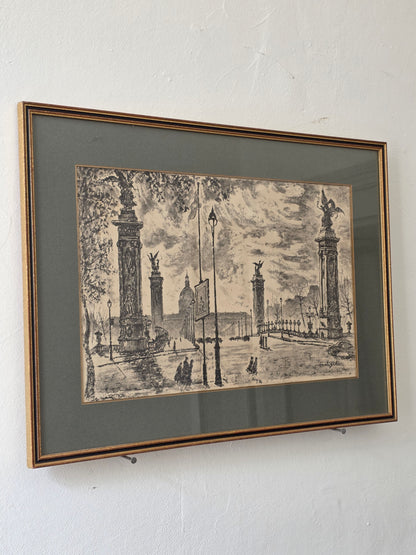 Dessin yonosuke Hoshizaki 1951 Pont Alexandre III (Paris)