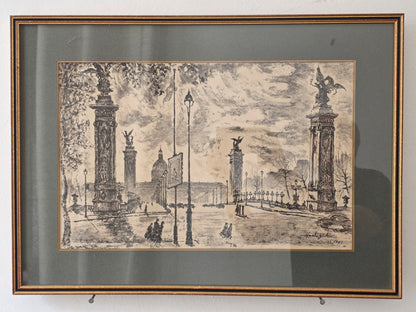 Dessin yonosuke Hoshizaki 1951 Pont Alexandre III (Paris)