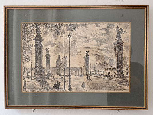 Dessin yonosuke Hoshizaki 1951 Pont Alexandre III (Paris)