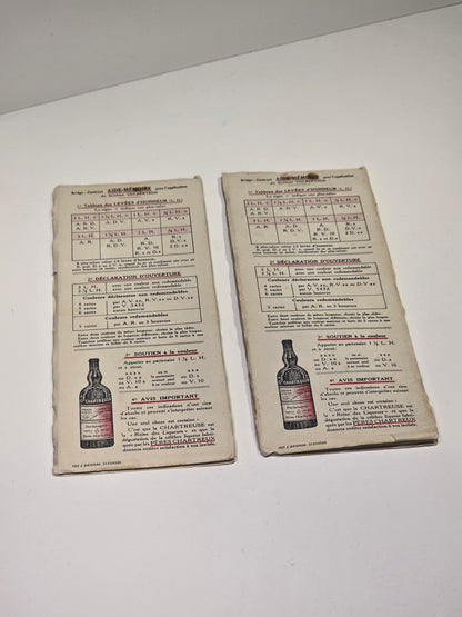 Lot de 2 carnets de Bridge "Grande Chartreuse"