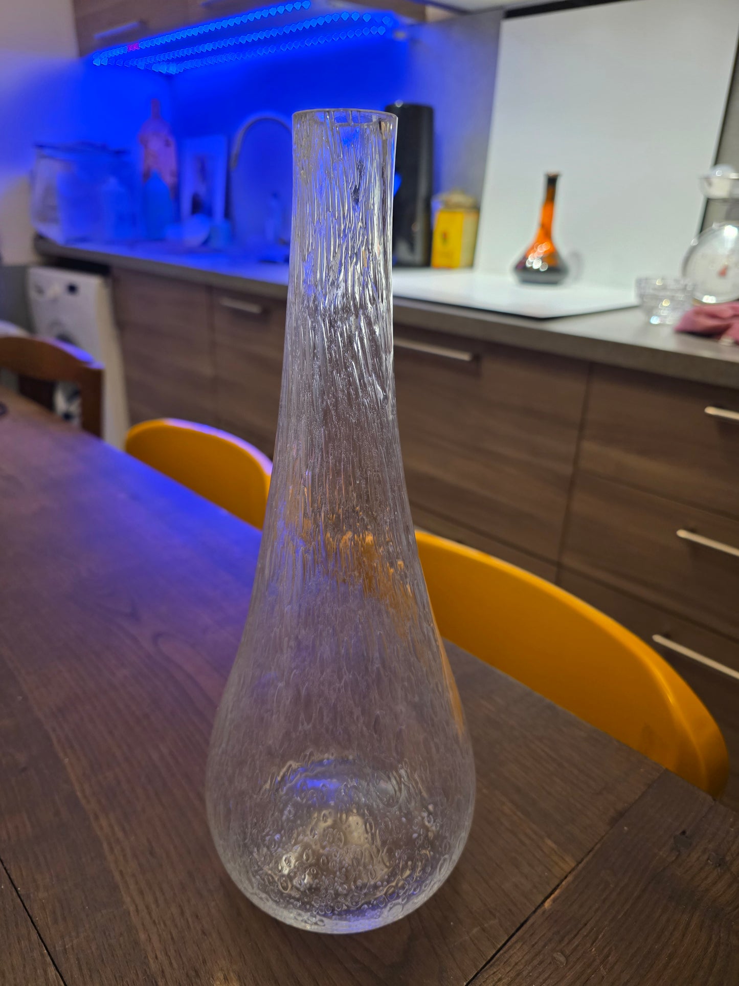Grand vase verre bullé transparent années 80 style Biot