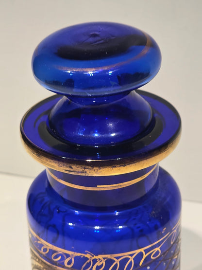 Flacon cristal de Bohème bleu cobalt et or