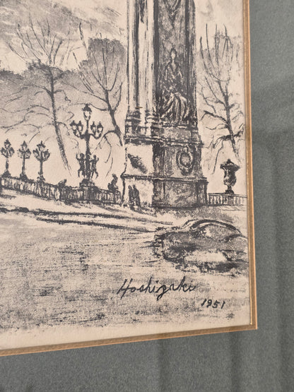 Dessin yonosuke Hoshizaki 1951 Pont Alexandre III (Paris)