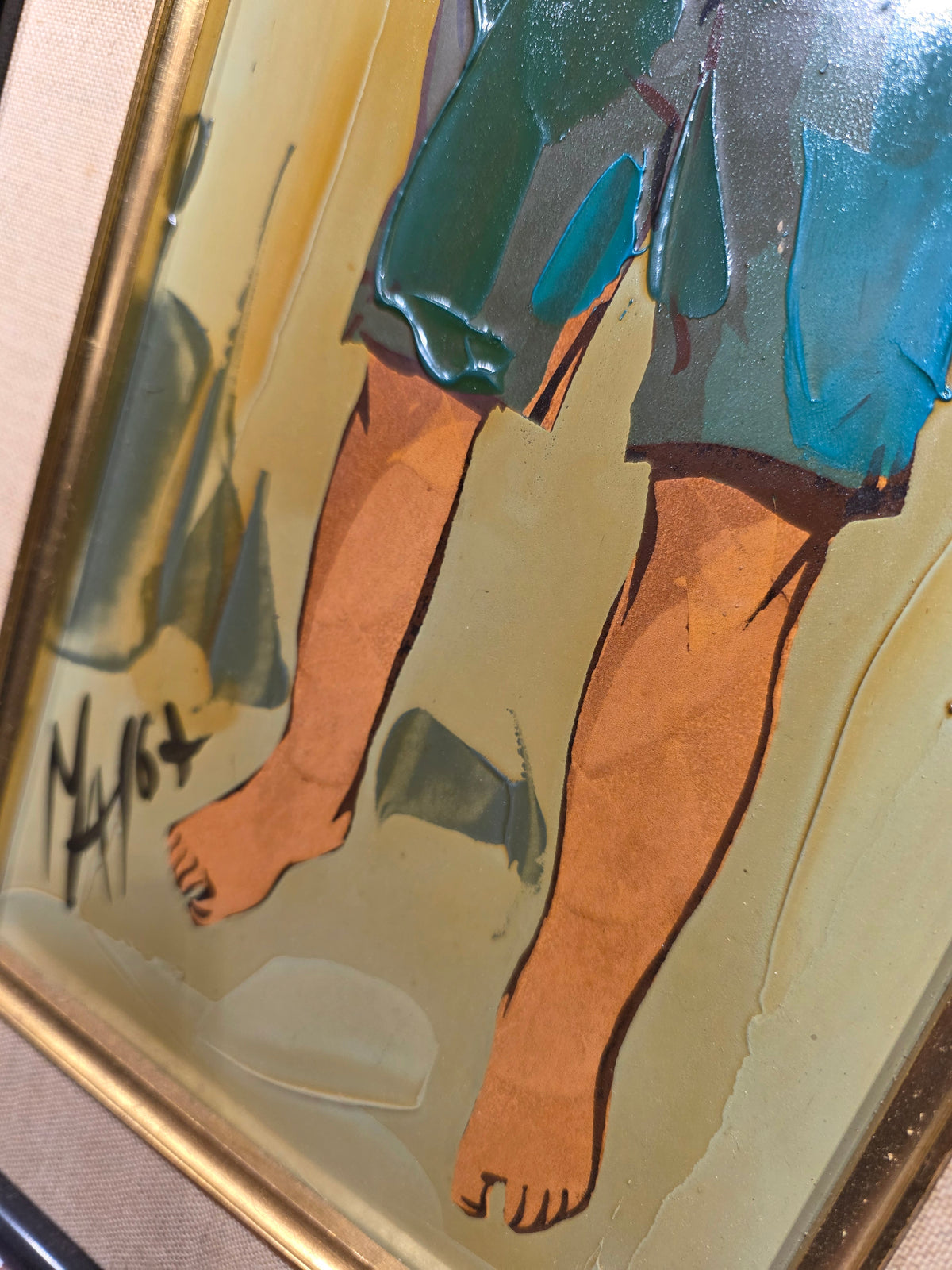 Paire d'enfants peinture au couteau Léon Gasser dit MAS années 60