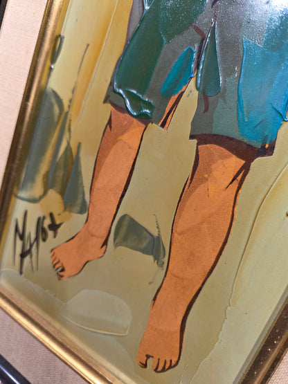Paire d'enfants peinture au couteau Léon Gasser dit MAS années 60
