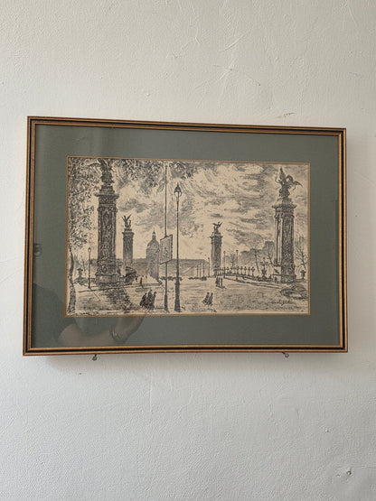 Dessin yonosuke Hoshizaki 1951 Pont Alexandre III (Paris)