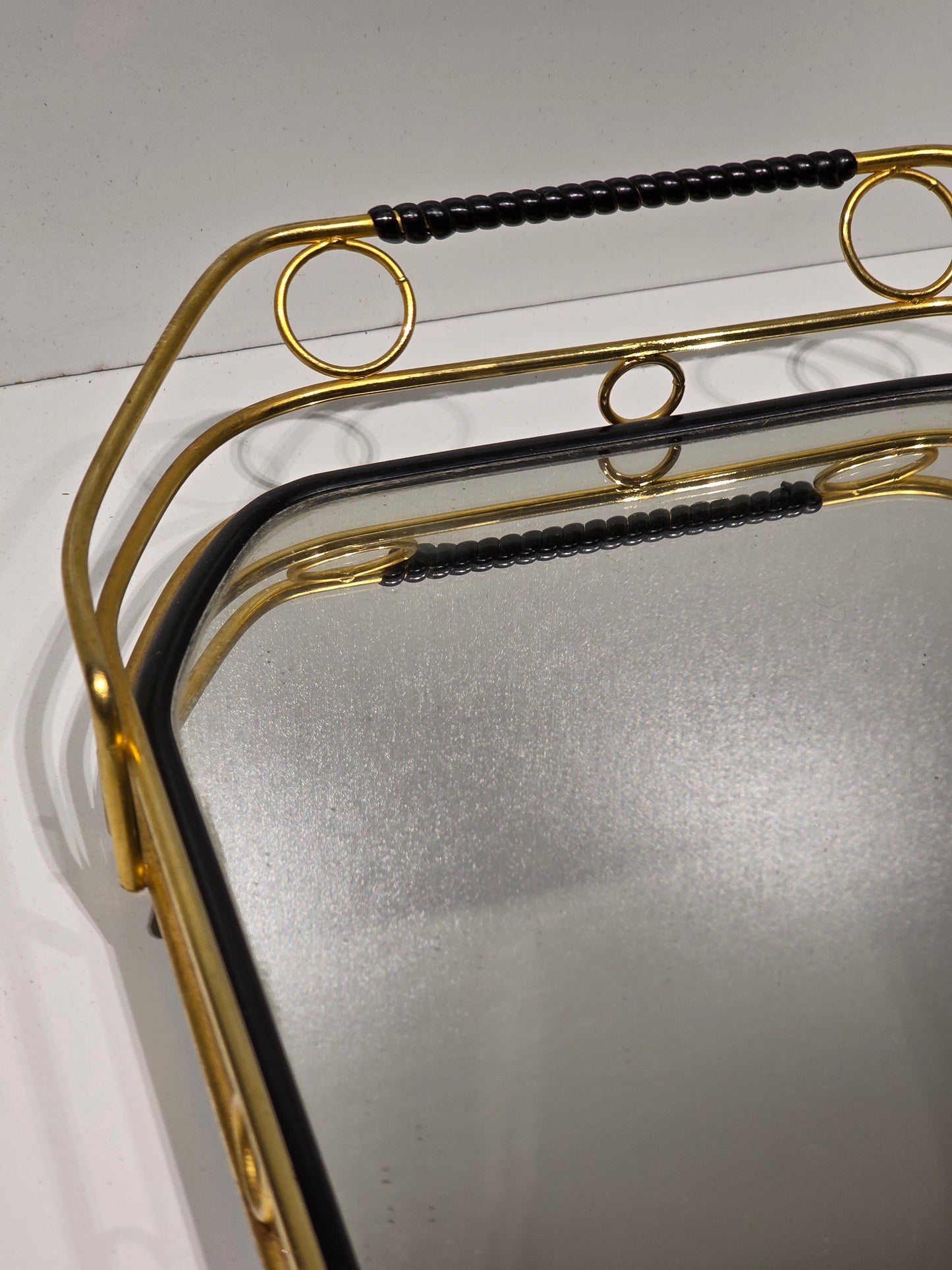 Plateau de service années 60 métal et miroir