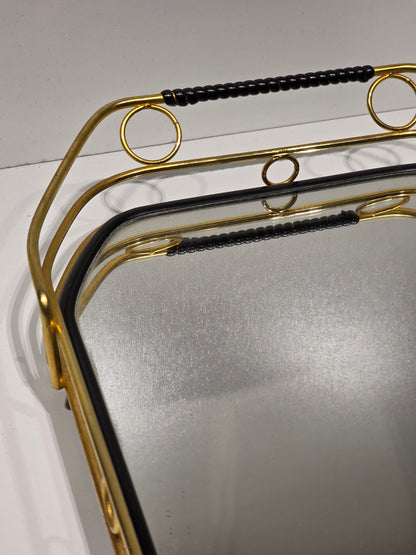 Plateau de service années 60 métal et miroir