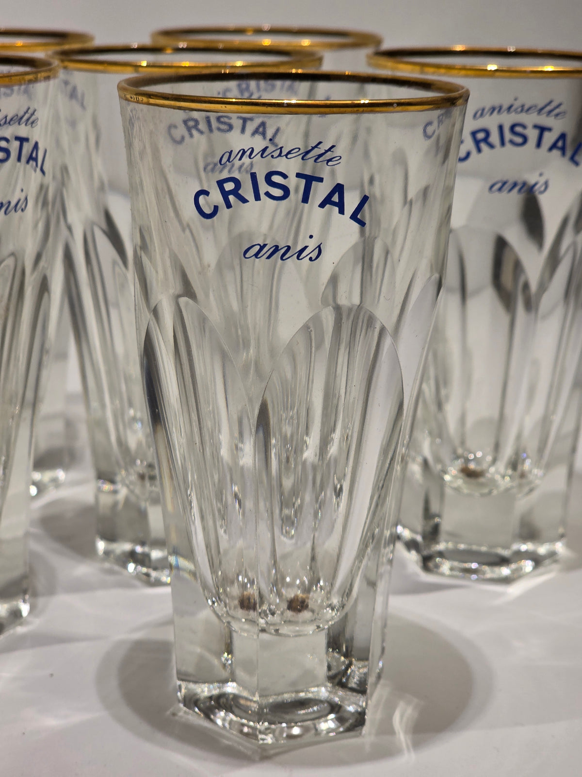 Lot de 6 verres "Cristal" Anis années 70 (état neuf)