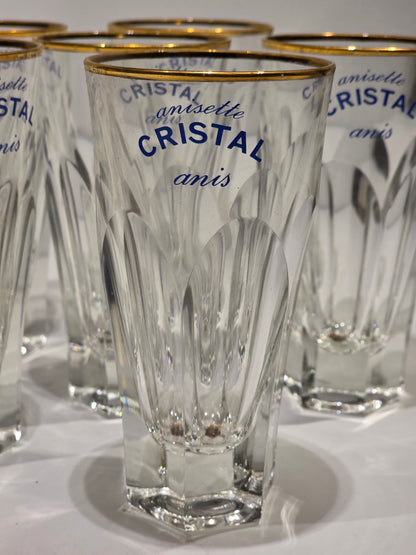Lot de 6 verres "Cristal" Anis années 70 (état neuf)