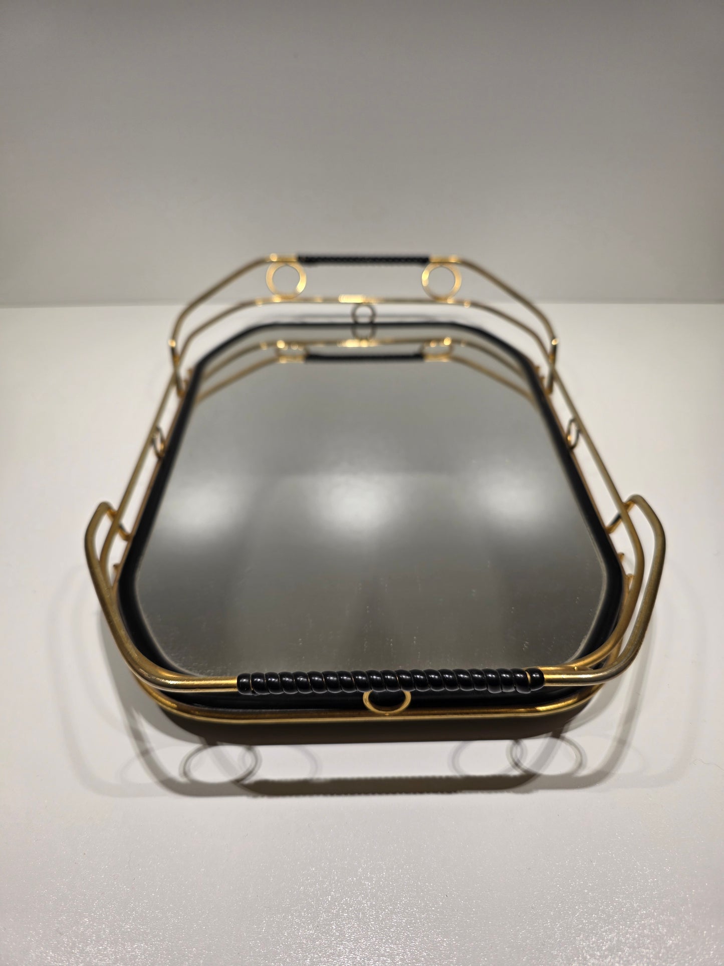 Plateau de service années 60 métal et miroir