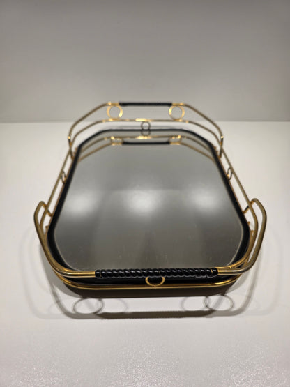 Plateau de service années 60 métal et miroir